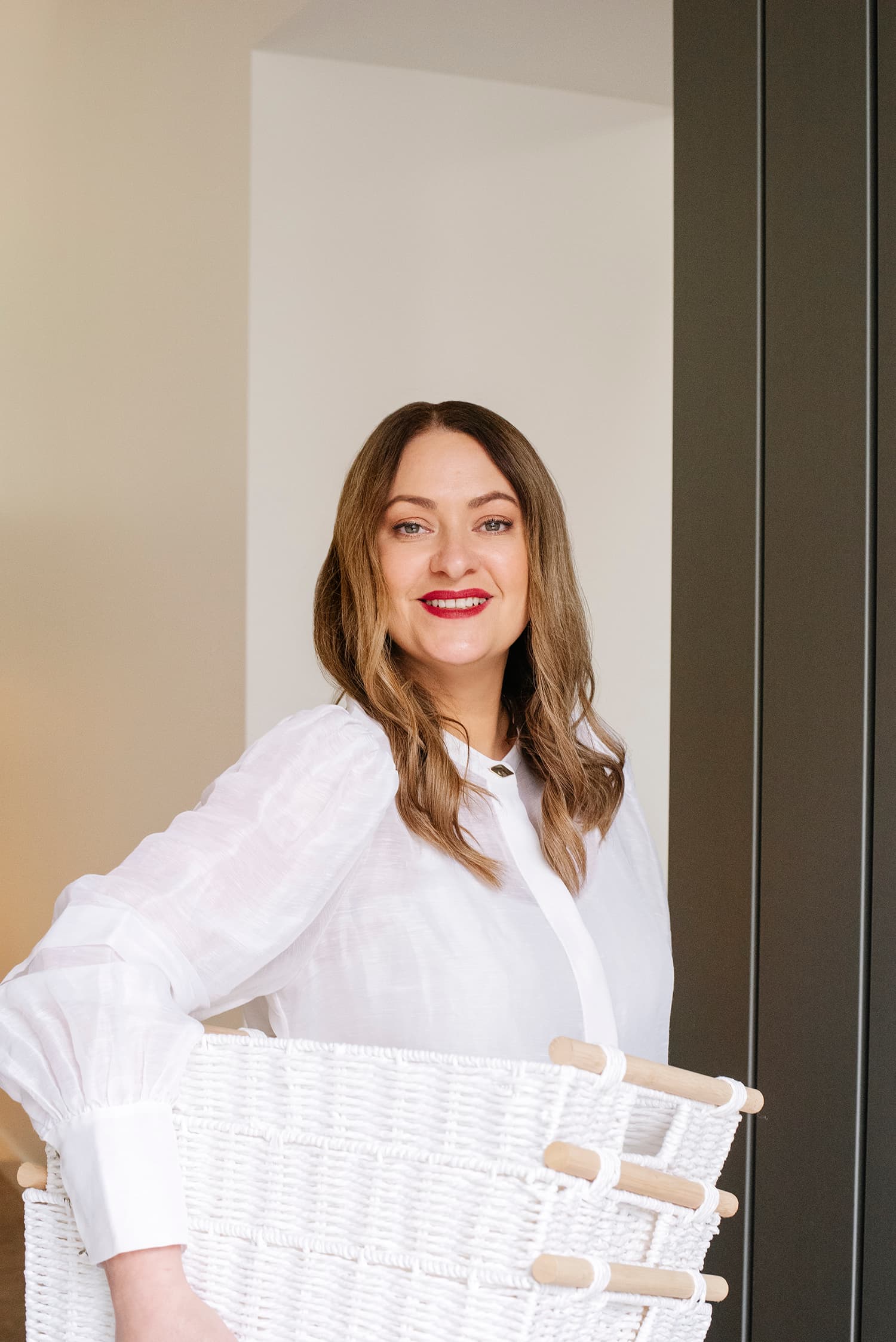Belle with organising baskets